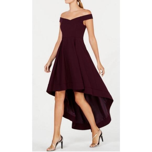 Calvin Klein Dress Formal High Low Off the Shoulder Plum Purple Size 8 - Picture 1 of 11